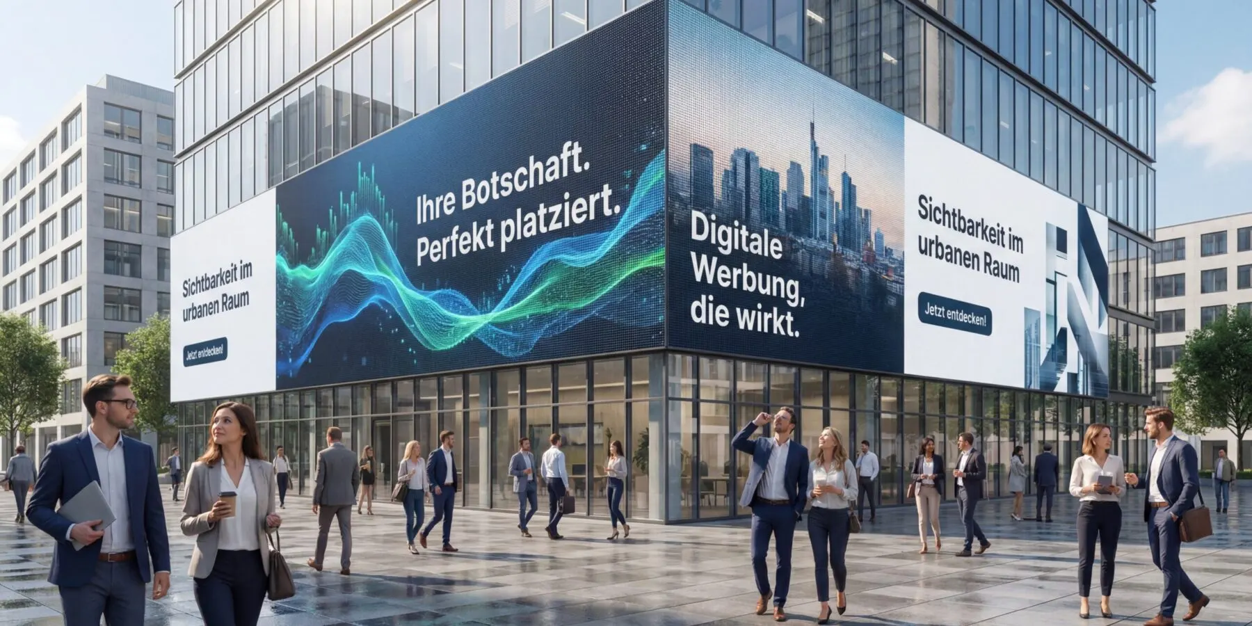 LED-Wände an der Fassade eines Bürogebäudes