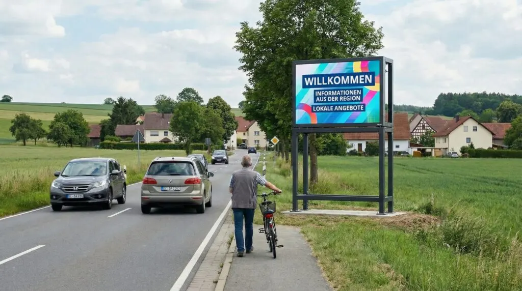 LED-Tafel am Ortseingang einer Gemeinde