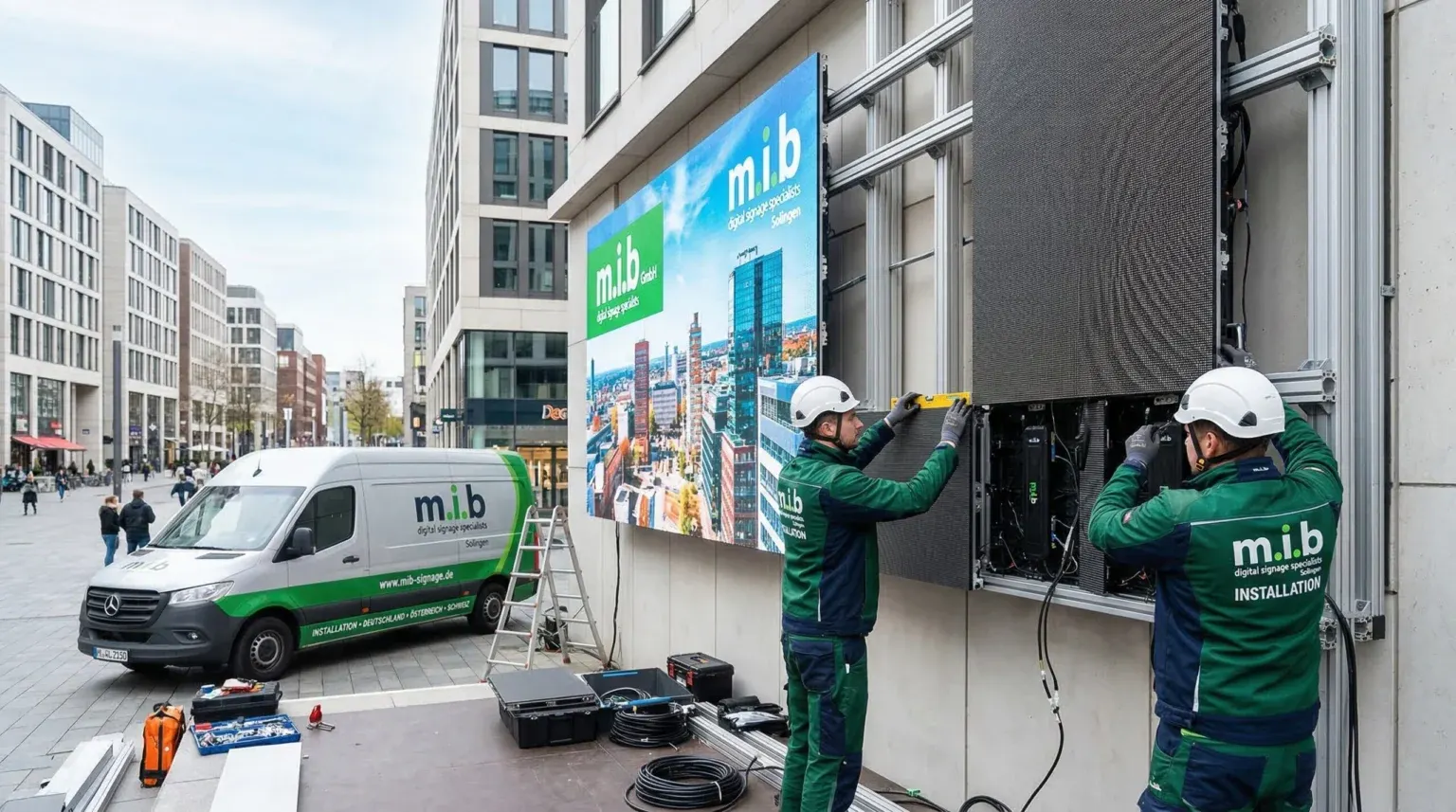 Montage einer LED-Wand an einer Hausfassade