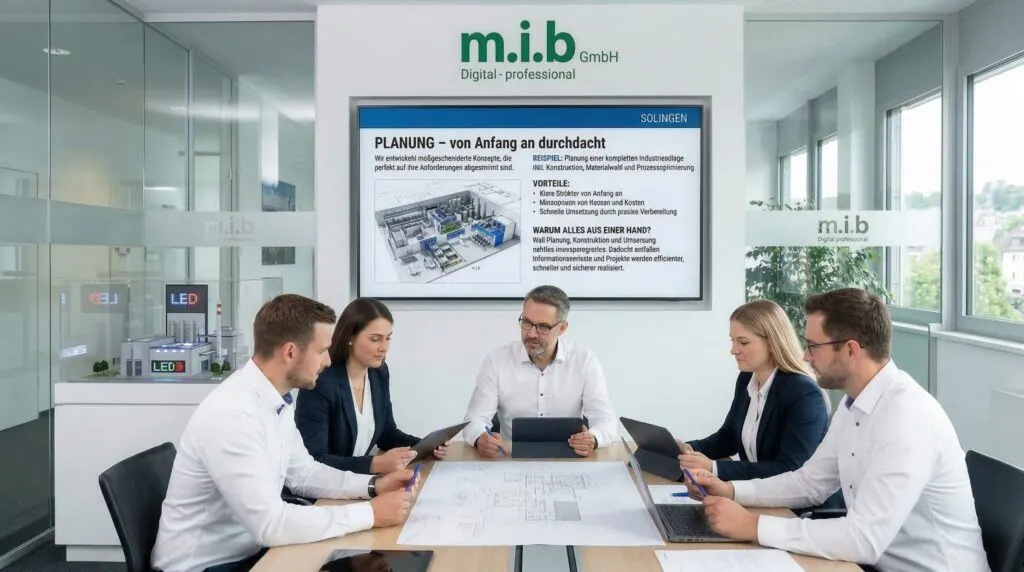 Projektbesprechung mit Plänen am Besprechungstisch