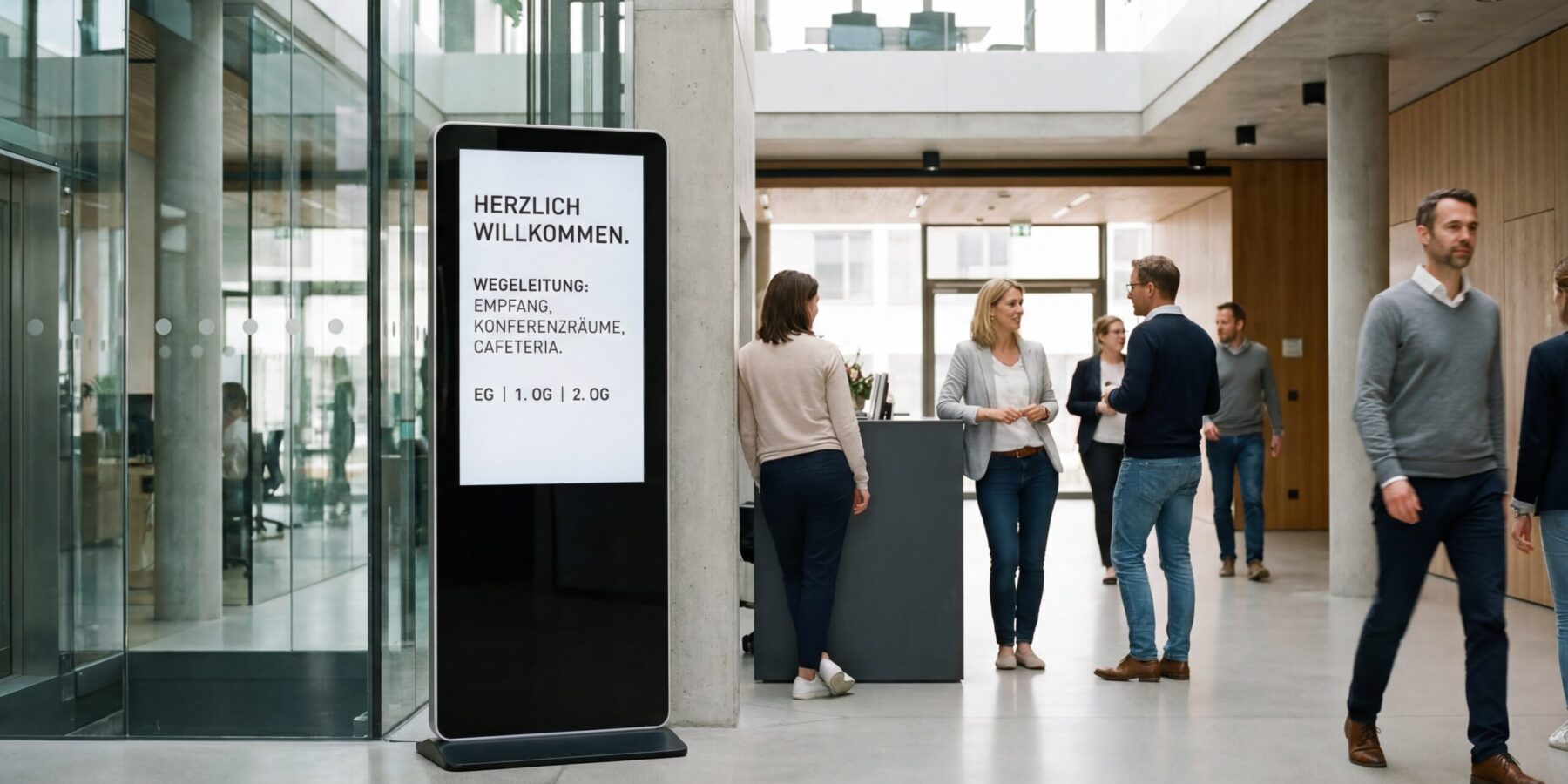 Digitale Indoor-Stelen – Eleganter Blickfang für Information und Werbung.