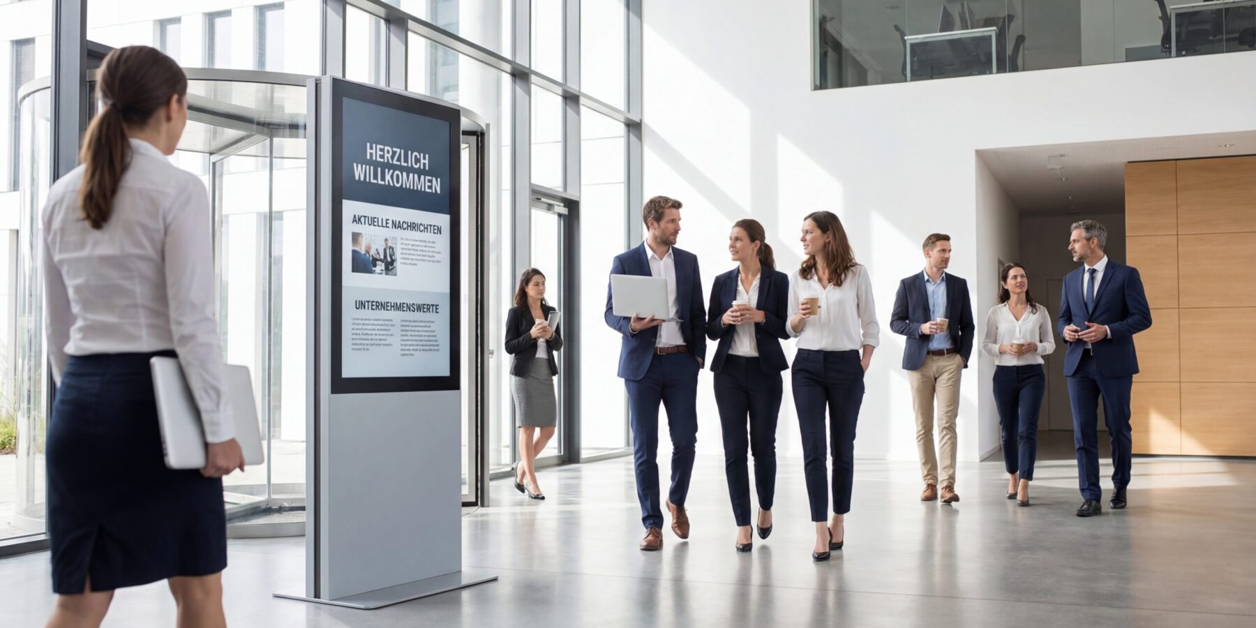 Digitale Indoor-Stelen – Eleganter Blickfang für Information und Werbung.