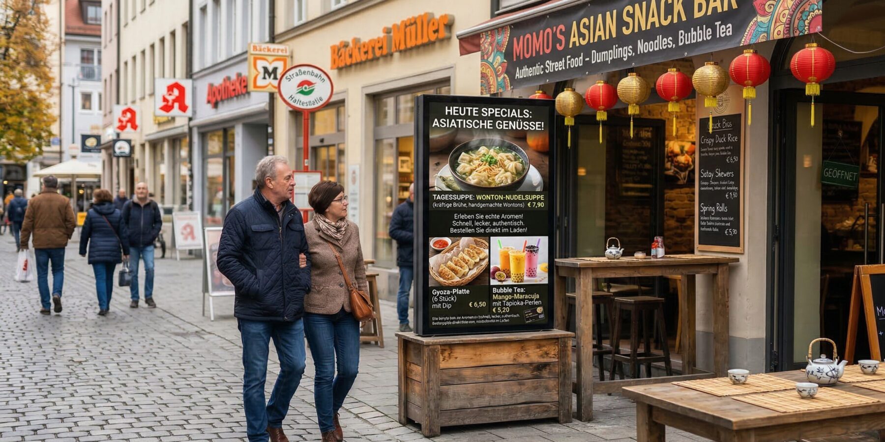 Digitale Menüanzeigen im Asia-Imbiss