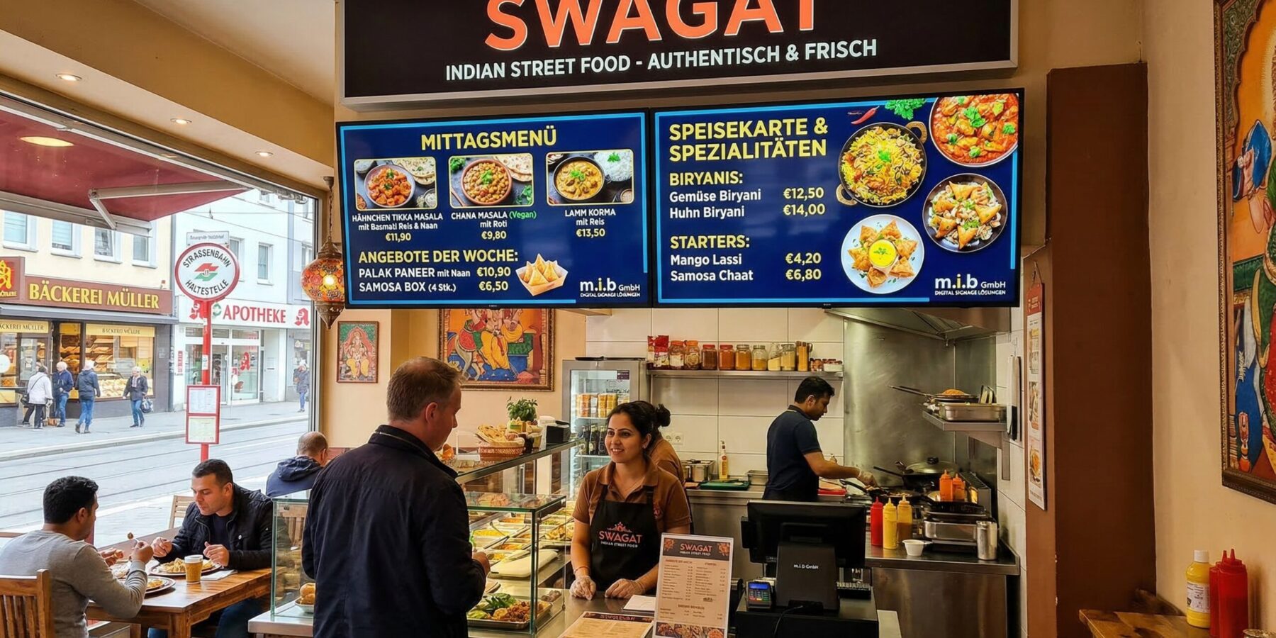 Digitale Menüanzeigen im indischen Restaurant