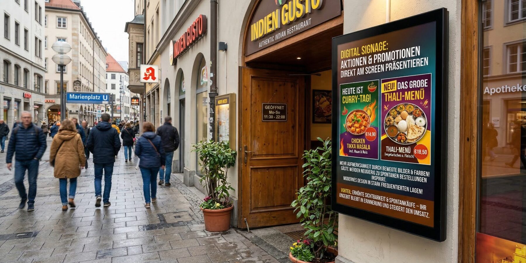 Digitale Menüanzeigen im indischen Restaurant